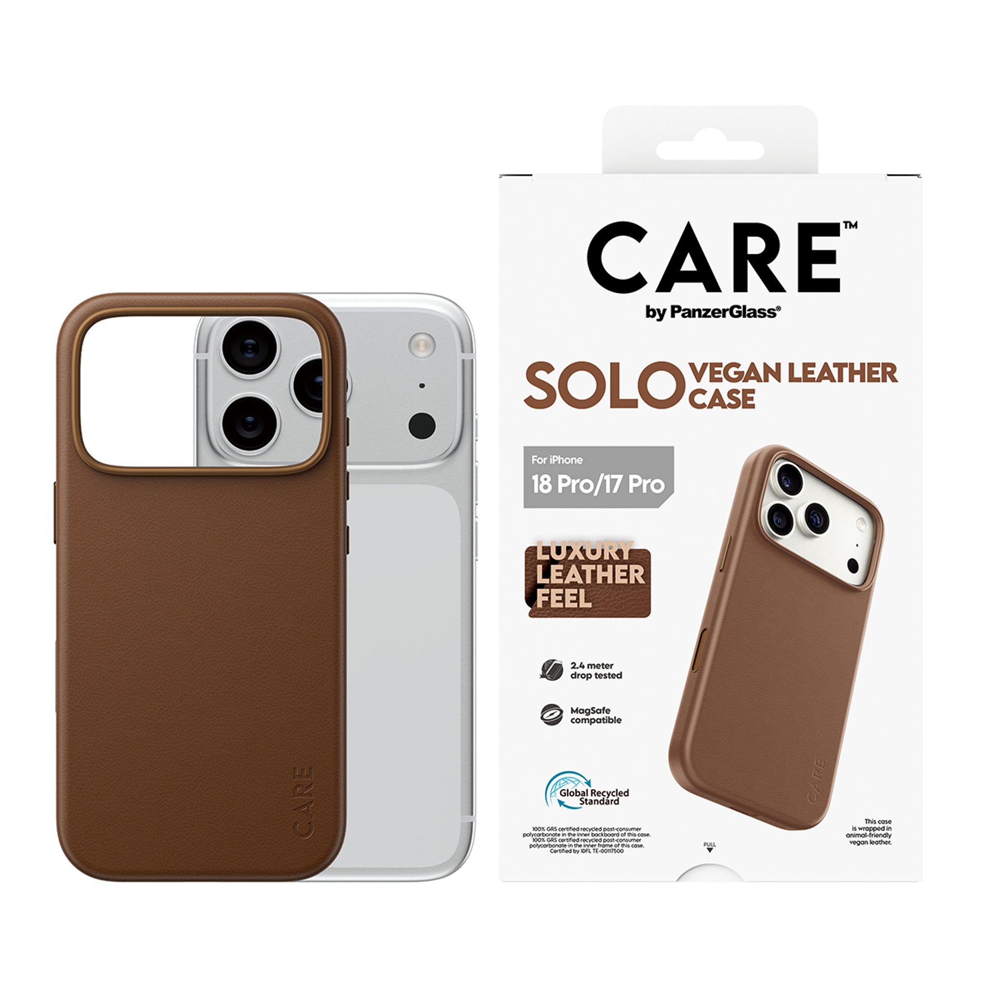CARE™ by PanzerGlass® Solo Vegan Leather Case Brown w. MagSafe iPhone 18 Pro | 17 Pro